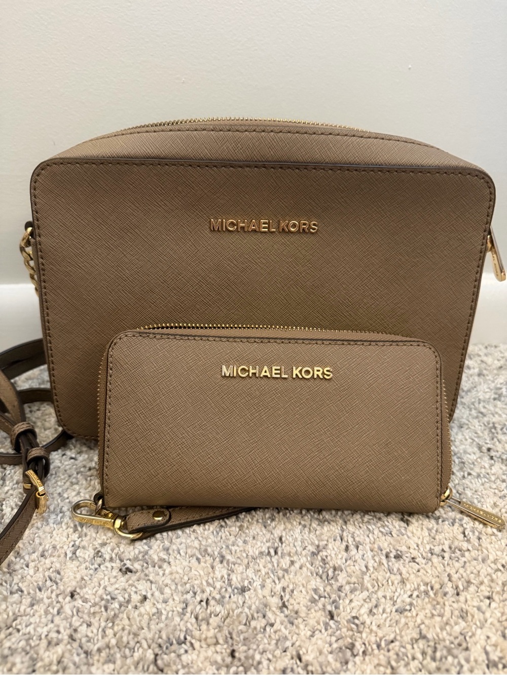 Michael Kors Crossbody Bag and Zip Wallet in Luggage Brown